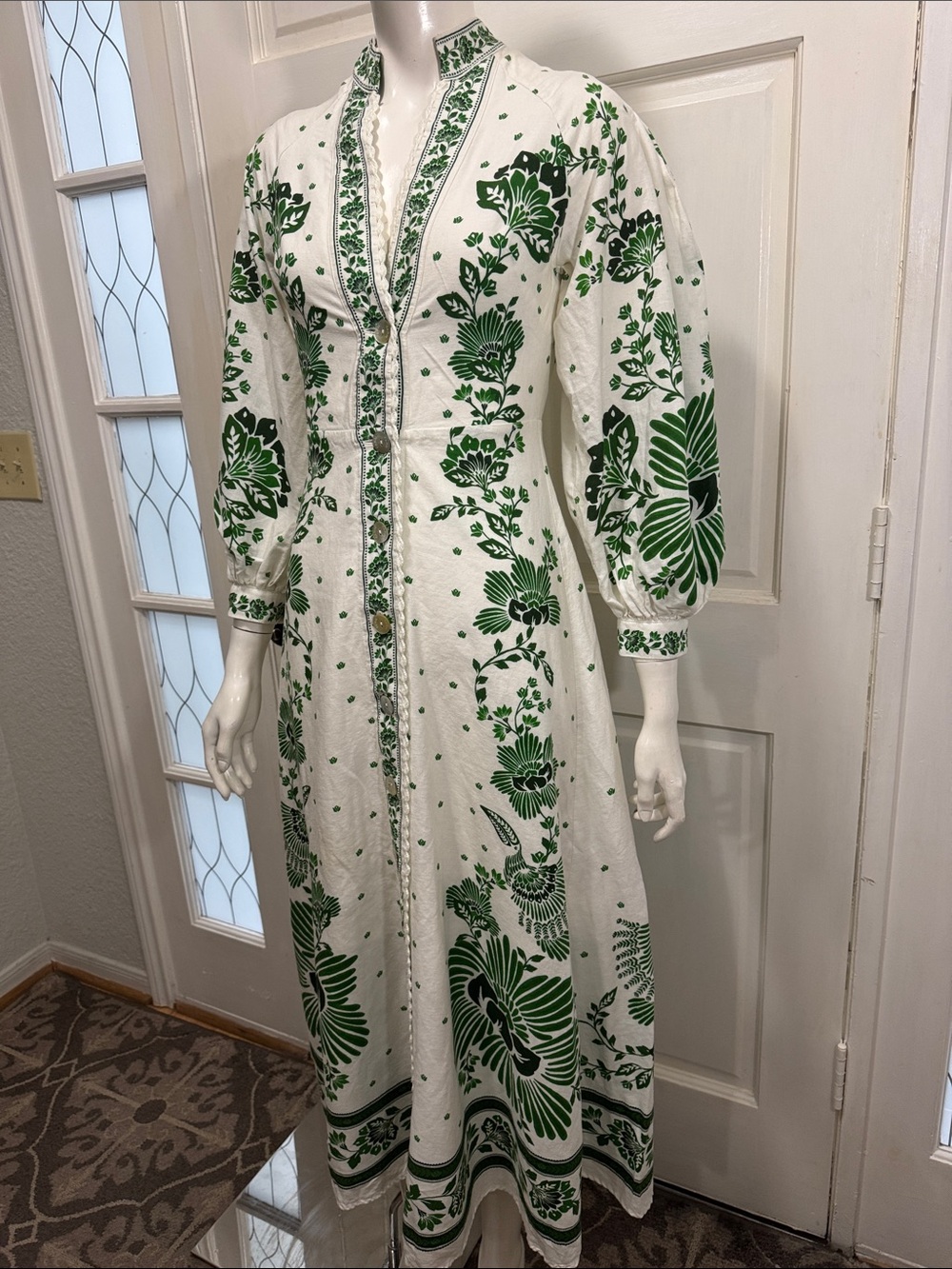 Farm Rio Forest Soul Green Floral Embroidered Maxi Long Sleeve Dress Size XS - Picture 5 of 14